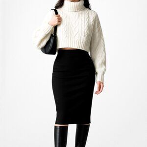 Precise Studio Black Knit Knee Length Bodycon Pencil Skirt Size 6/M/L